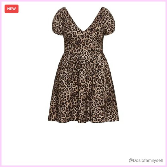Leopard Print Mini Dress Puff Sleeves Elastic Back Pull On Chic Y2K - Picture 7 of 7